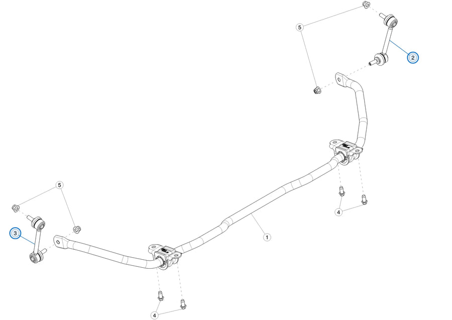 Tesla parts diagram: Rear Stabilizer Bar and Links (callout 2, 3)