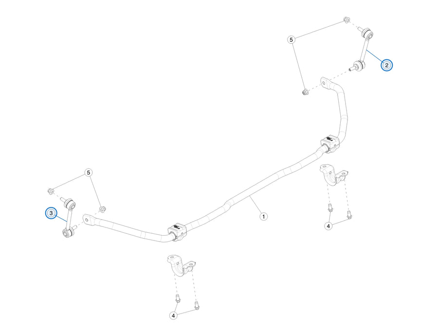 Tesla parts diagram: Rear Stabilizer Bar and Links (callout 2, 3)