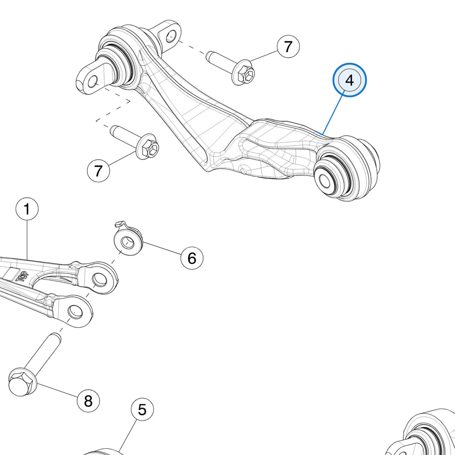 Tesla parts diagram: Rear Suspension Arms (callout 4)