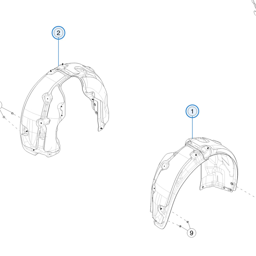 Rear Wheel Liner for Tesla Model X 1585130-00-B, 1585131-00-B - parts diagram