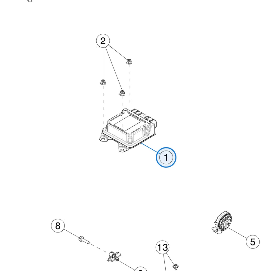 Tesla parts diagram: Impact and Acceleration Sensors (callout 1)