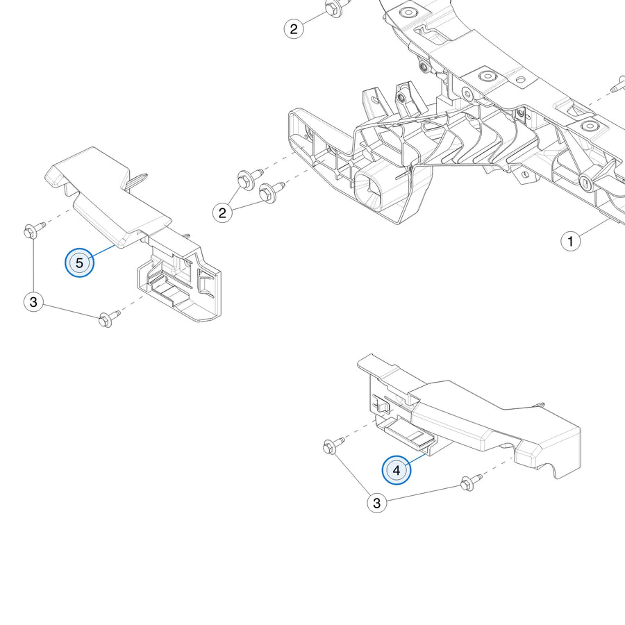 Tesla parts diagram: Front Bumper Carrier (callout 4, 5)