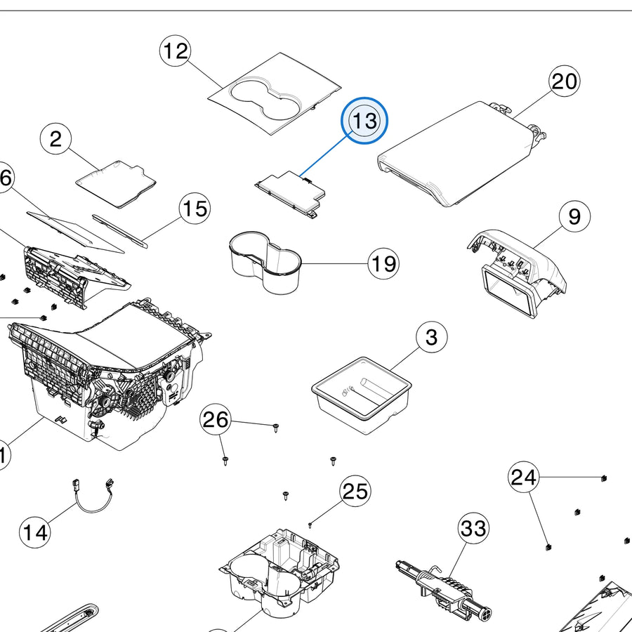 Tesla parts diagram: Center Console (callout 13)