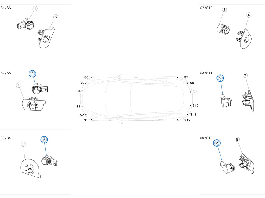 Tesla parts diagram: Parking Sensors (callout 2)