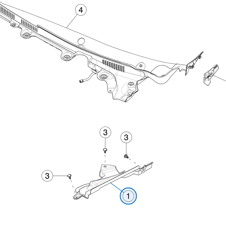 Shock Tower Cover for Tesla Model 3 Highland 1694503-00-C, 1694504-01-A - parts diagram