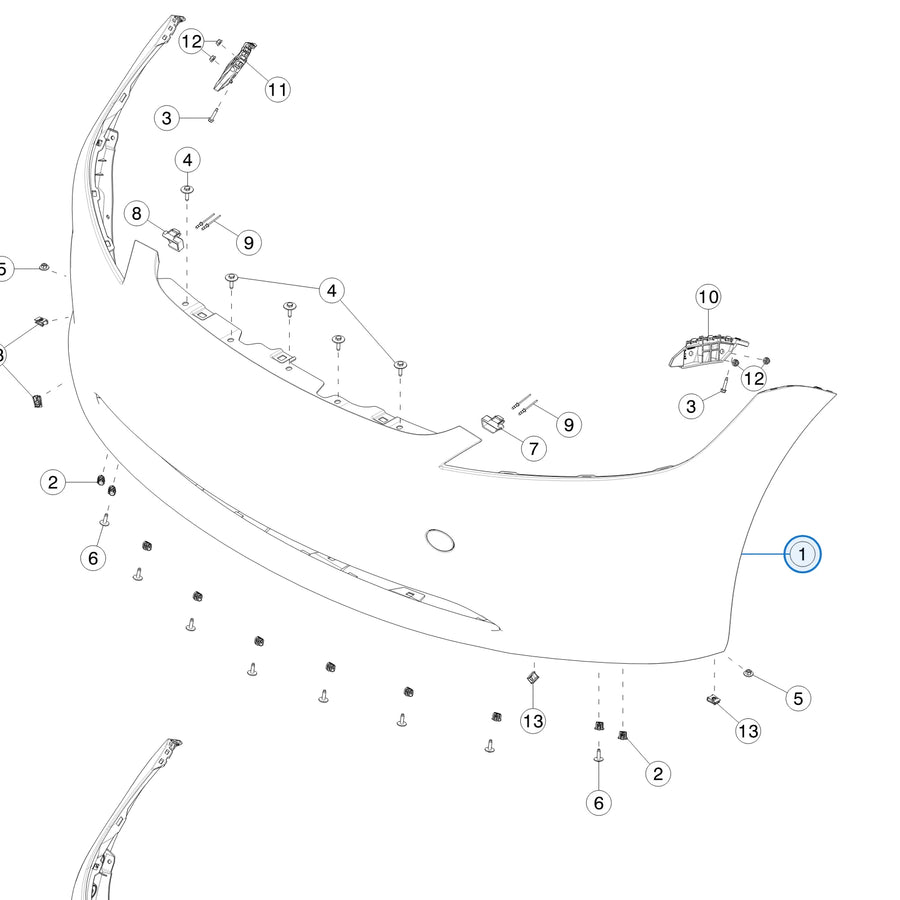 Front Bumper for Tesla Model 3 Highland 1694314-SC-E, 1818915-SC-E - parts diagram, callout 1 (Standard version) - Standard