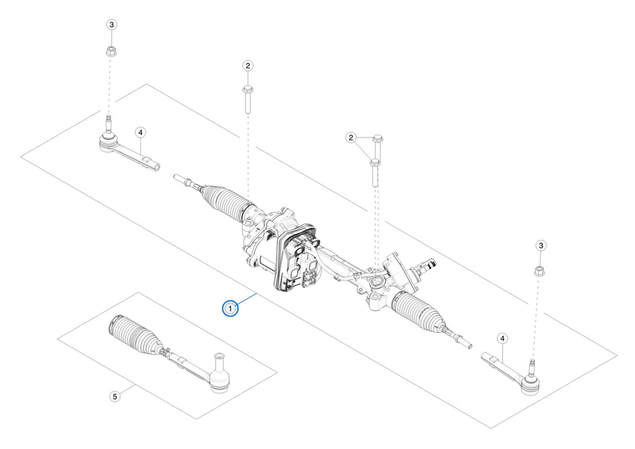 Tesla parts diagram: Steering Gear and Lower Column (callout 1)