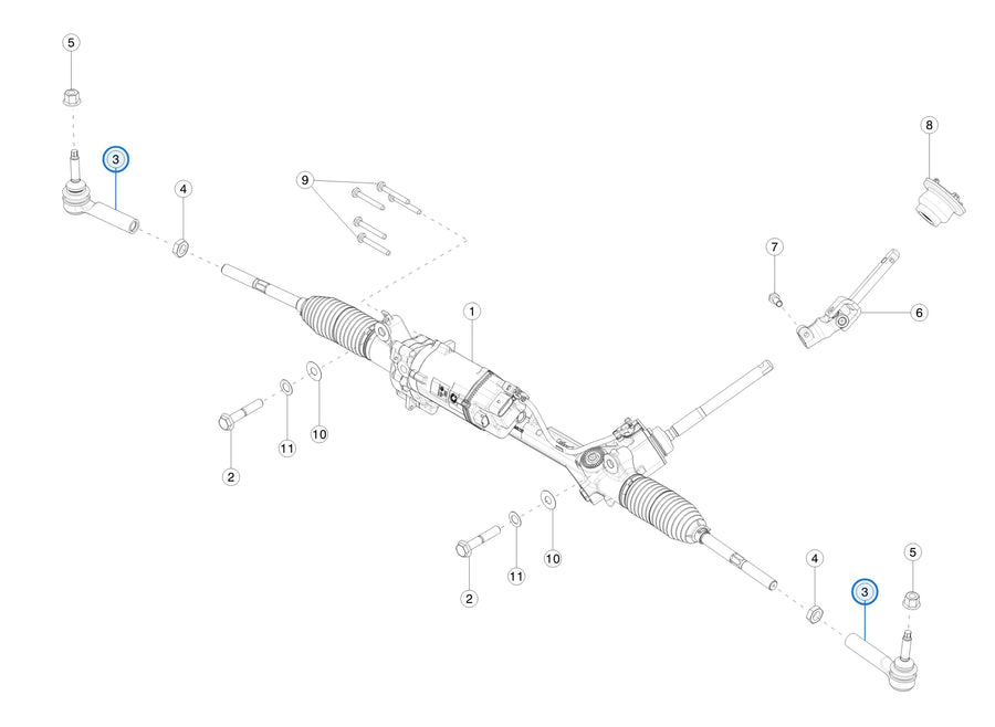 Steering Gear Outer Tie Rod for Tesla Model S 6007071-00-B - parts diagram, callout 3