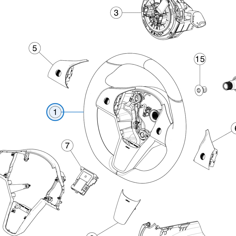 Steering Wheel for Tesla Model 3 1490214-00-B - parts diagram