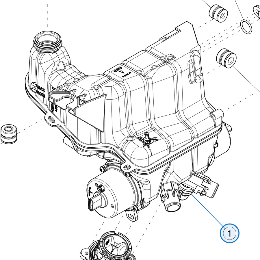 Tesla parts diagram: Coolant Reservoir (callout 1)