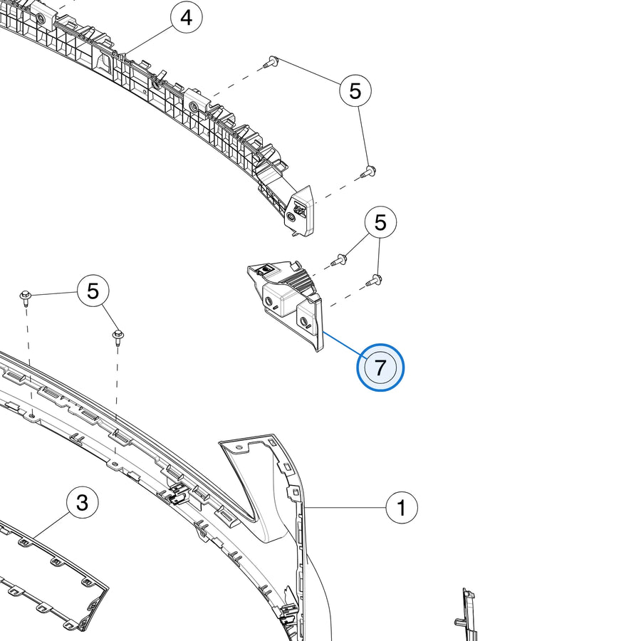 Tesla parts diagram: Rear Bumper Fascia (callout 7)
