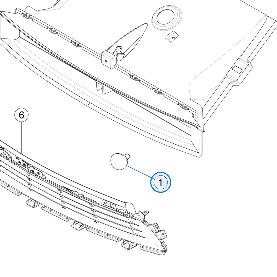 Tesla parts diagram: Tow Hook Cover Front Fascia for Tesla Model S 1564688-00-A
