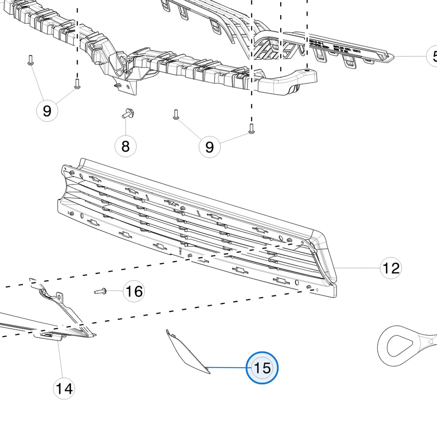 Tesla parts diagram: Tow Hook Cover Front Fascia for Tesla Model X 1057056-00-D