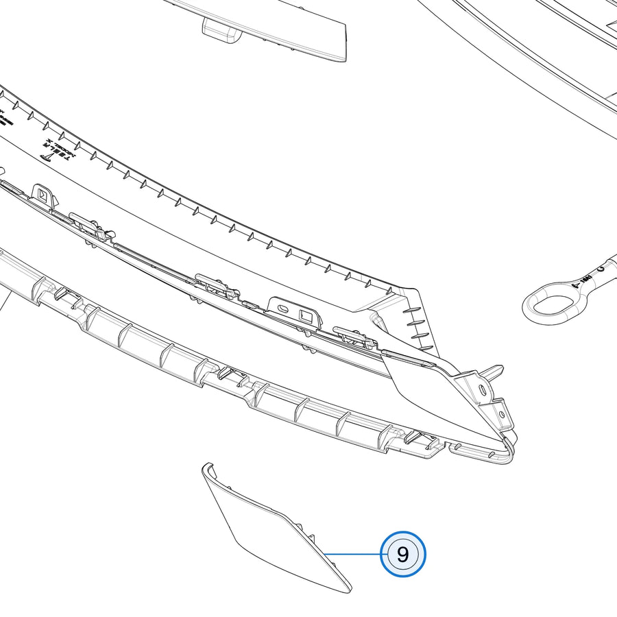 Tesla parts diagram: Tow Hook Cover Front Fascia for Tesla Model X 1588197-02-D