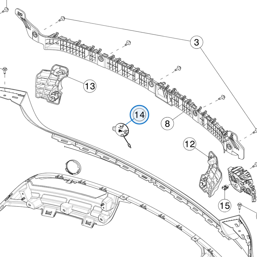 Tesla parts diagram: Tow Hook Cover Rear Fascia for Tesla Model 3 Highland 1582574-00-C