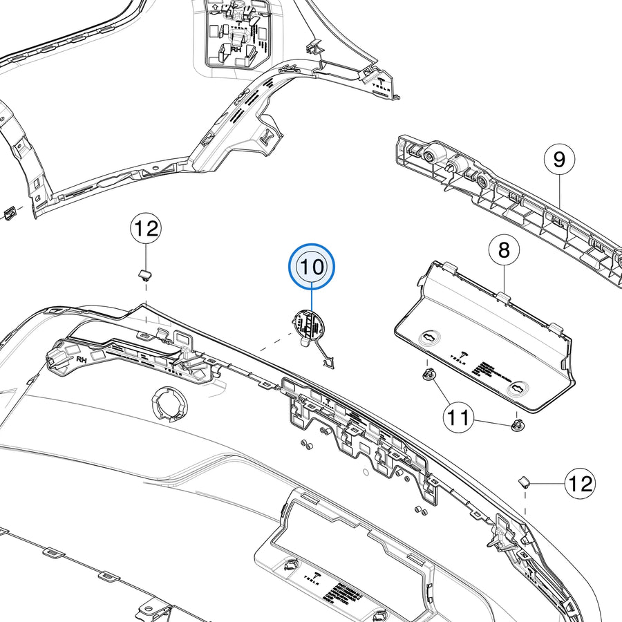 Tesla parts diagram: Tow Hook Cover Rear Fascia Premium for Tesla Model Y Juniper 1932668-00-B