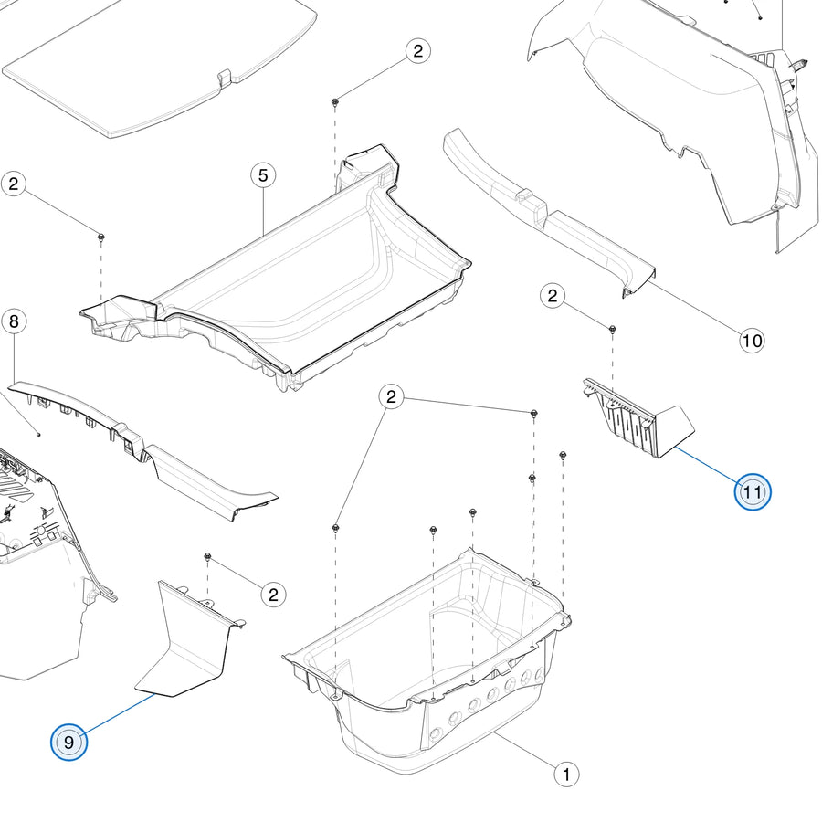 Trunk Pocket Bracket for Tesla Model Y 1492954-00-C, 1492956-00-C - parts diagram