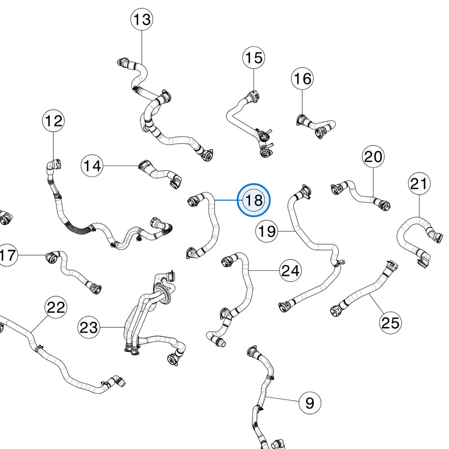 Hose, FDU, Powertrain Return, LR for Tesla Model S and Model X 1585709-00-C - parts diagram