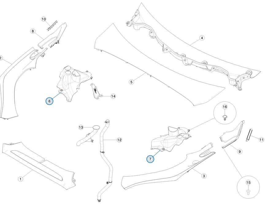 Molding - Shock Tower Cover - Model for Tesla Model X 1619301-00-C, 1619302-00-C - parts diagram