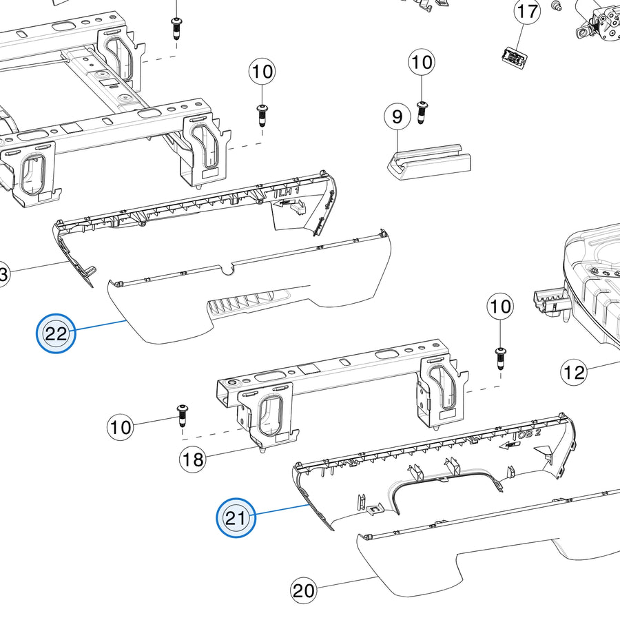 1R Riser Cover for Tesla Model X 2015-2021 1494933-00-B, 1494934-00-B - parts diagram