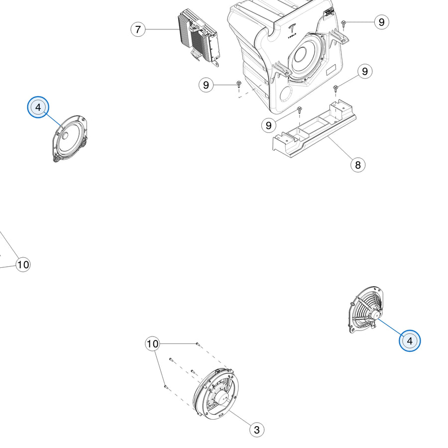 Audio, Speaker, Midwoofer, Slim, 160MM for Tesla Model X 1608001-00-A - parts diagram