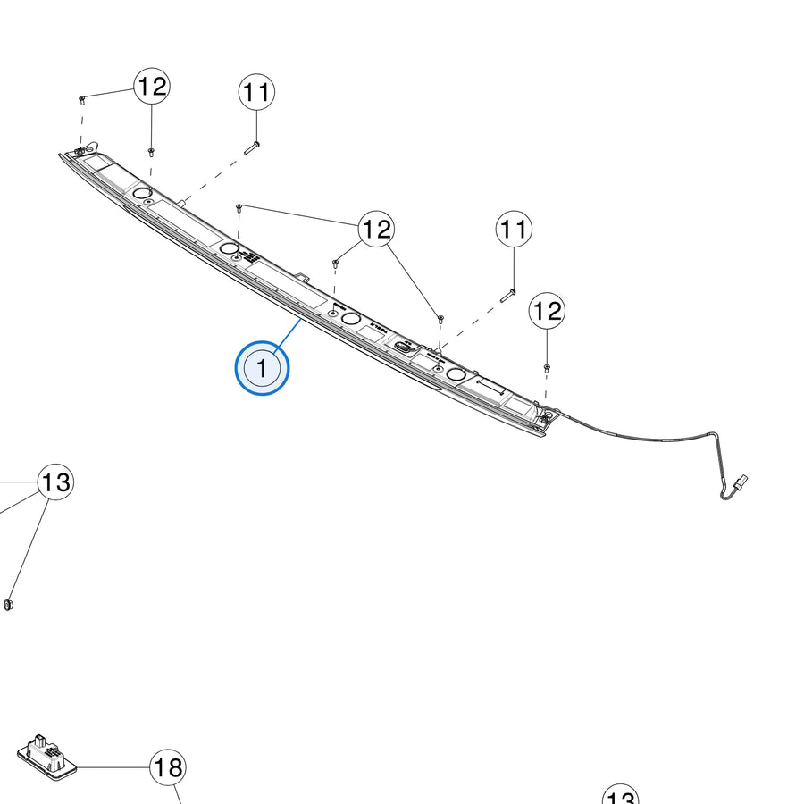 Lamp Assembly - Center High Mount Stop Light for Tesla Model X 1034340-00-D - parts diagram (Model X June 2025)