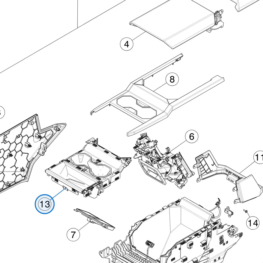 Center Console for Tesla Cybertruck 1850322-00-E - parts diagram (Cybertruck)