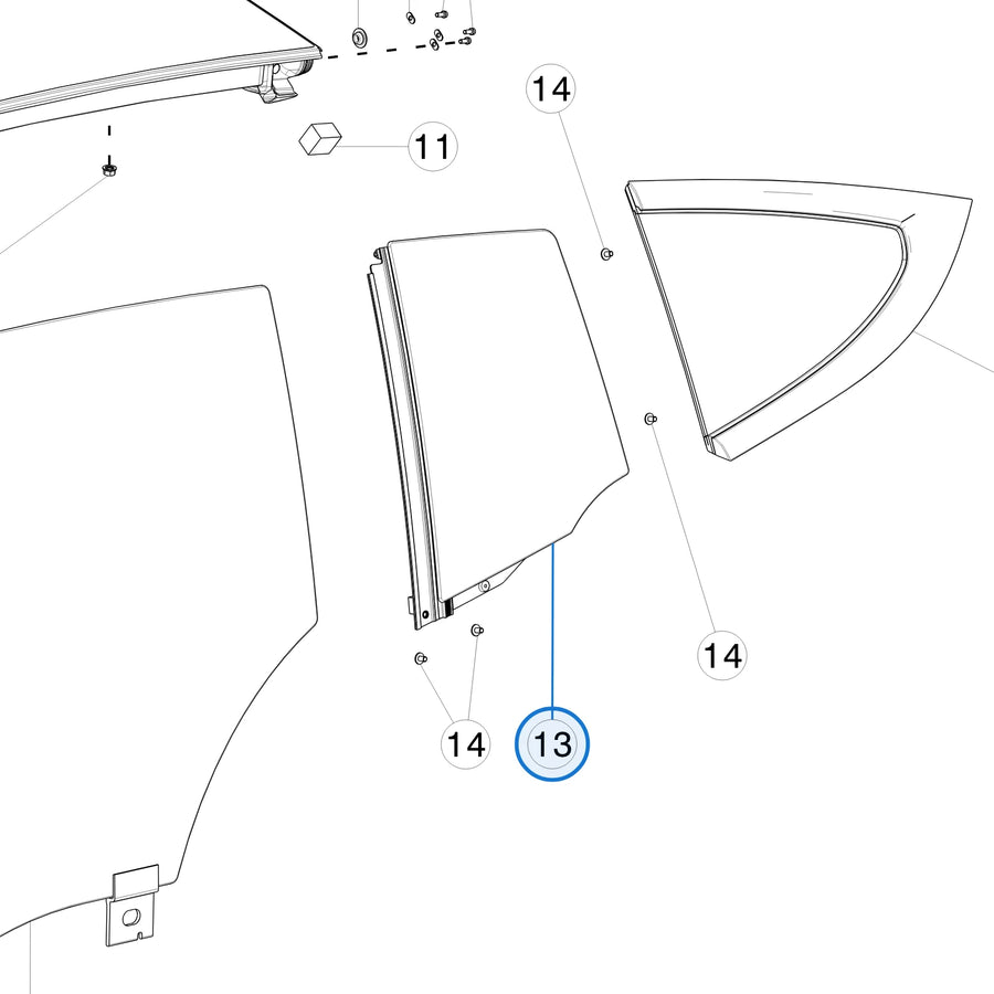 Rear Door Fixed Glass for Tesla Model X 2015-2021 1055275-00-G, 1055274-00-G - parts diagram