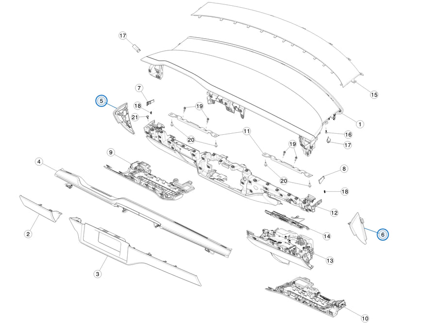 Instrument Panel End Cap Assembly for Tesla Model S 1563061-00-D, 1563065-00-D - parts diagram (Model S Feb 2021 - May 2025)