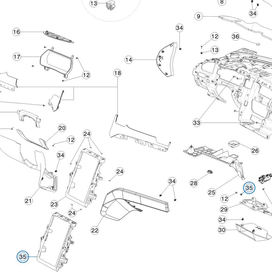Assembly Frame Center Screen for Tesla Model S and Model X 1002294-S0-H - parts diagram