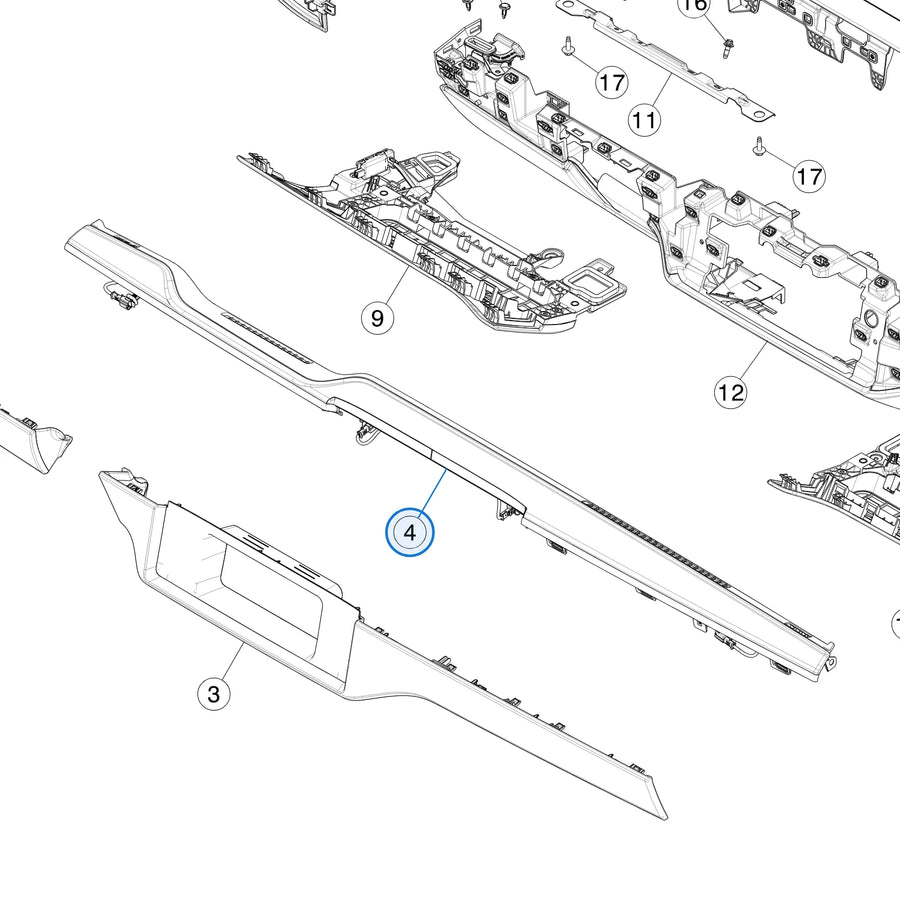 Instrument Panel Decor Assembly - Left Hand Drive - Carbon Twill for Tesla Model S and Model X 1562968-00-G - parts diagram