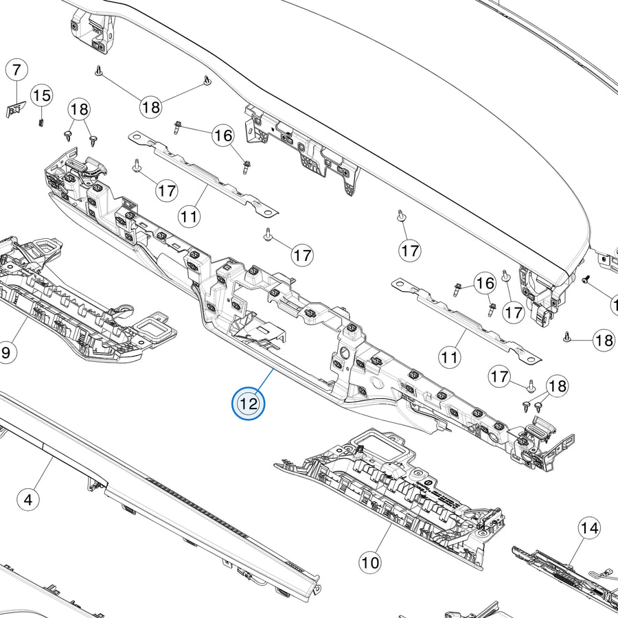 Instrument Panel Lower Assembly - Left Hand Drive for Tesla Model S and Model X 1563008-00-G - parts diagram
