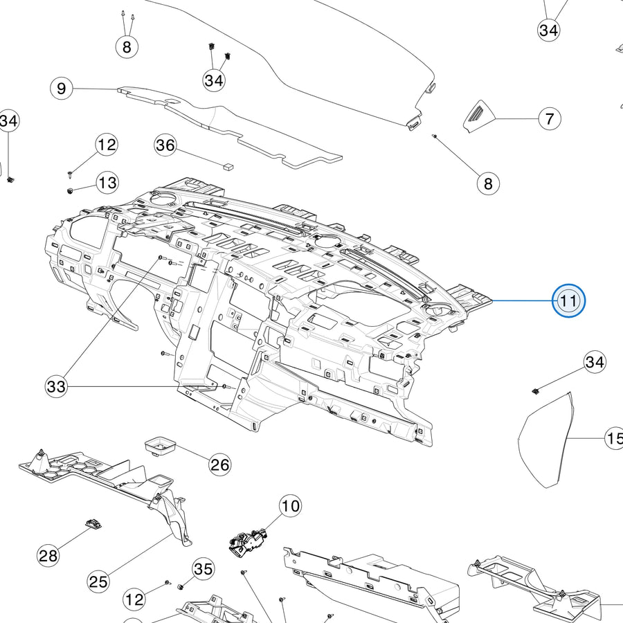 Plastics Sub Assembly - Instrument Panel Carrier Left Hand Drive for Tesla Model X 2015-2021 1035572-00-D - parts diagram