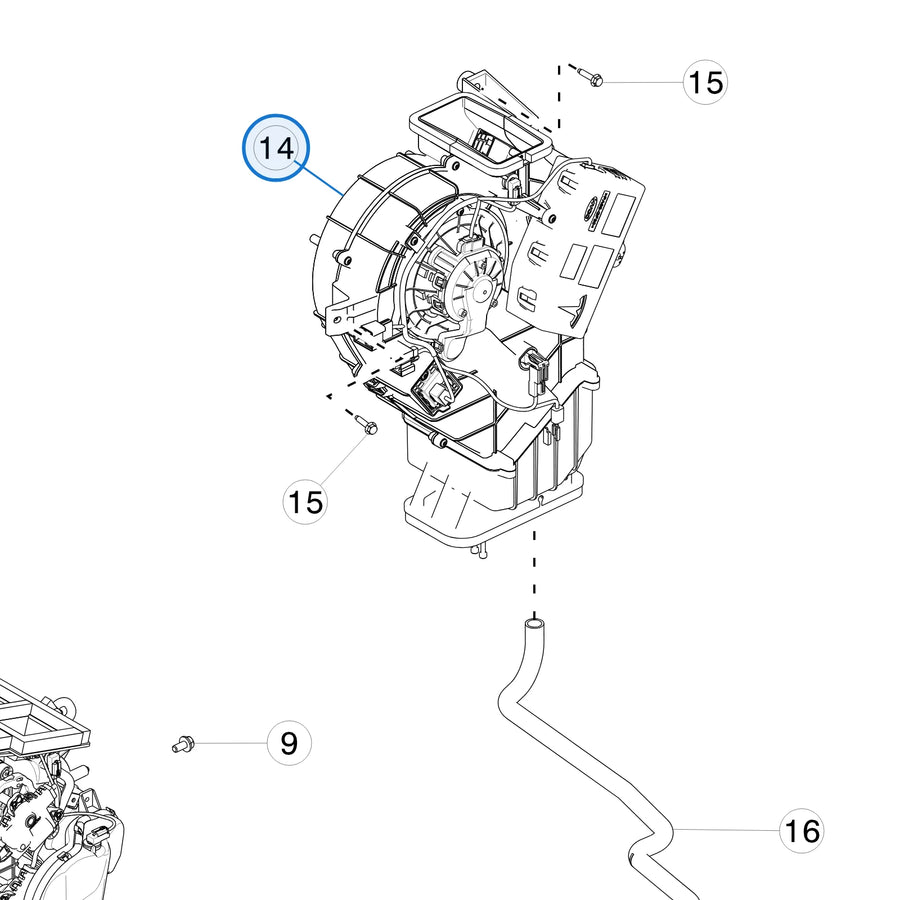 Rear HVAC Complete Unit for Tesla Model X 2015-2021 1023883-00-J - parts diagram