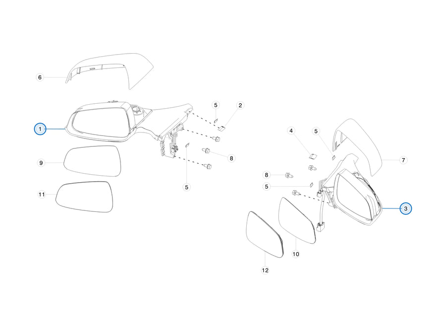 Exterior Mirror Assembly - Premium - Export for Tesla Model S 1041321-00-H, 1041322-00-H - parts diagram