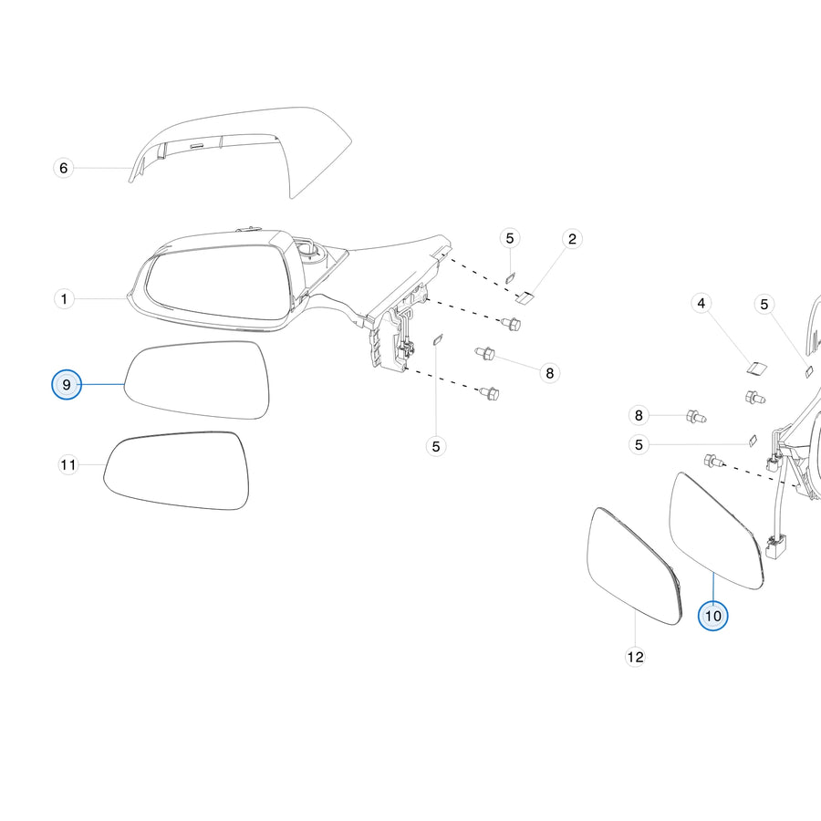 Exterior Mirror Glass Only - Base - DOM for Tesla Model S 1042523-00-A, 1042524-00-A - parts diagram