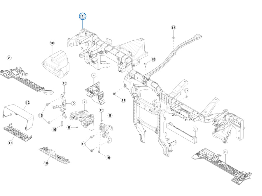 Instrument Panel, Left Hand Drive, Cross CAR Beam, Assembly for Tesla Model X Jun 2025+ 1621386-00-G - parts diagram