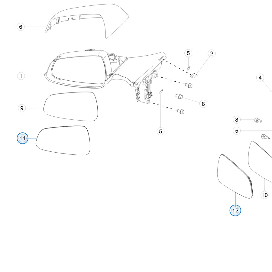 Exterior Mirror Glass Only - Prem - DOM for Tesla Model S 1042525-00-A, 1042528-00-A - parts diagram