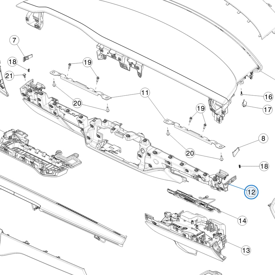 Bezier, IP, LHD, Lower, Assembly for Tesla Model S Jun 2025+ 1897683-00-B - parts diagram