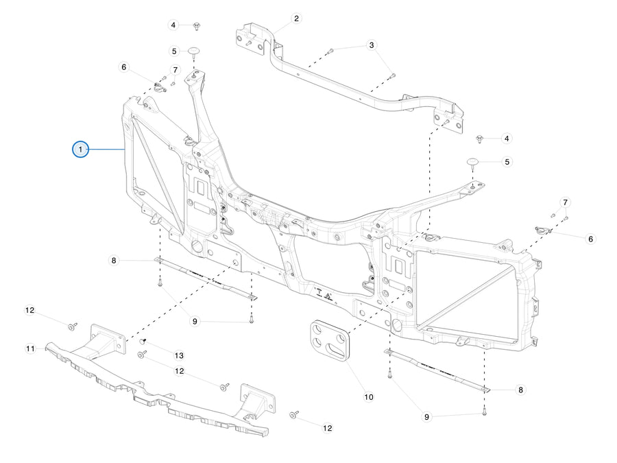 Carrier - Front Bumper for Tesla Model S 2016-2021 1005536-00-J - parts diagram