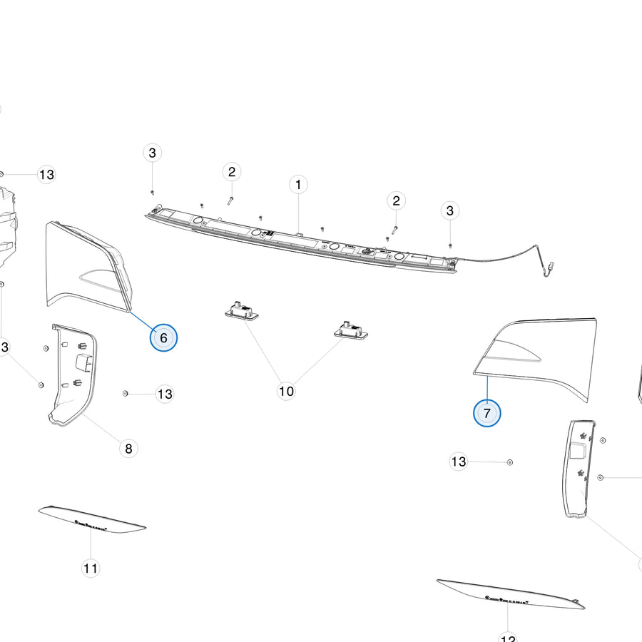 Tail Lamp Assembly Liftgate SAE for Tesla Model X 1034336-00-B, 1034337-00-B - parts diagram