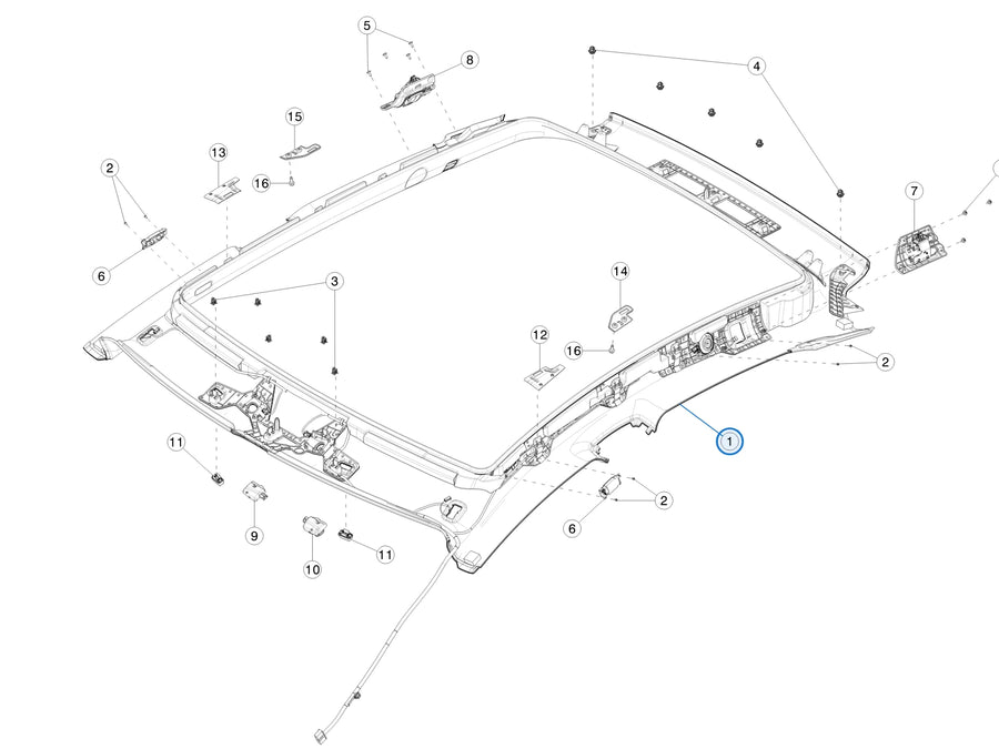 Headliner Assembly for Tesla Model S 1586486-85-C - parts diagram