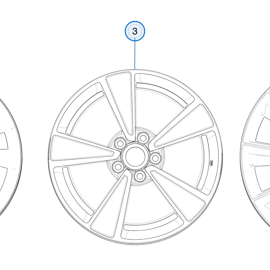 Wheel, 21X9.0 - Silver Turbine - Rear for Tesla Model S 1054043-00-C - parts diagram