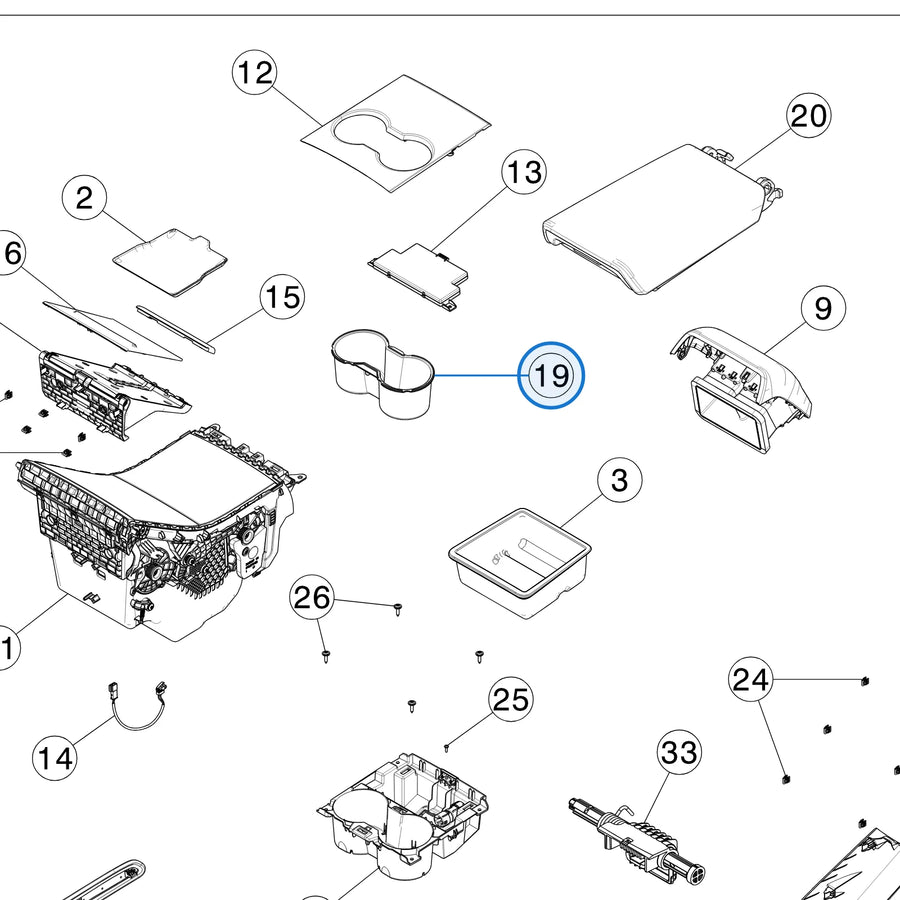 Console, Cup Holder Liner for Tesla Model 3 2017-2023 1087988-00-E - parts diagram
