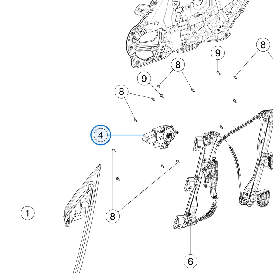 Window Regulator P-Motor for Tesla Model Y 2020-2025 1526796-00-E - parts diagram