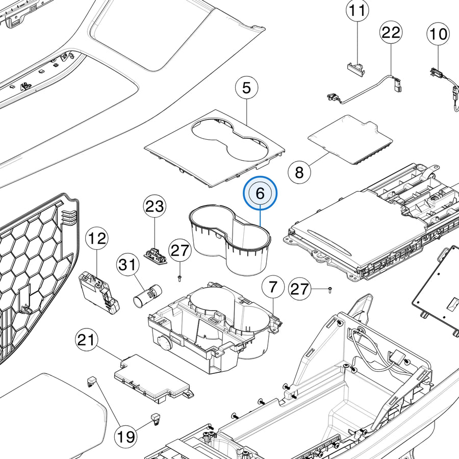 2.0 Console - Cup Holder Liner for Tesla Model 3 and Model Y 1755533-00-A - parts diagram
