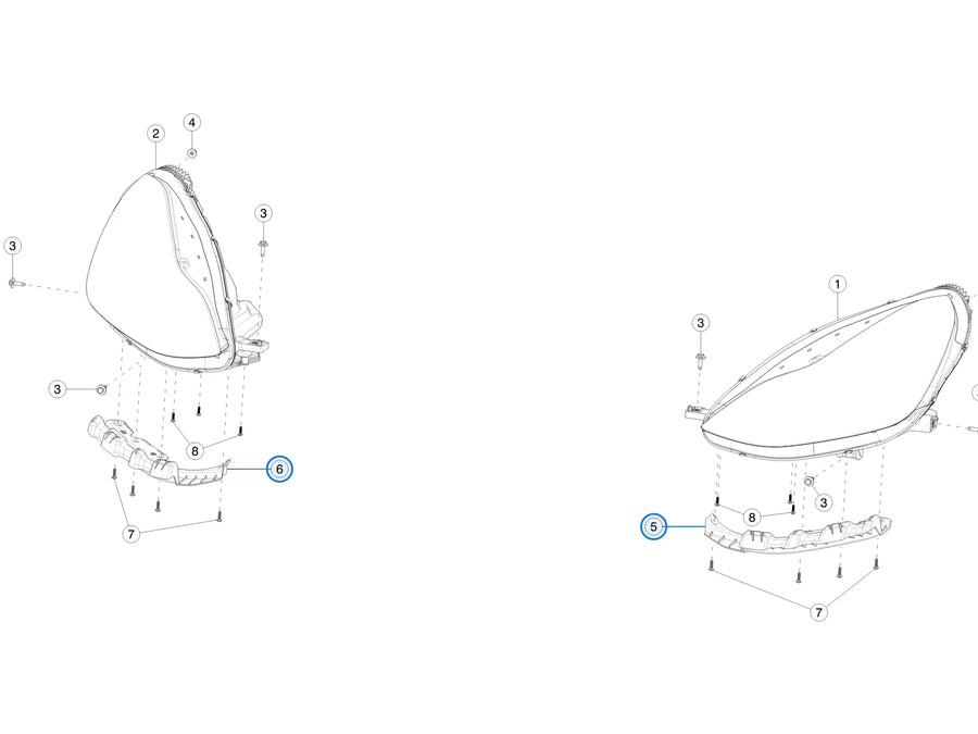 Global Headlamp Fascia Bracket for Tesla Model 3 2017-2023 and Model Y 2020-2025 1812092-00-A / 1812093-00-A - parts diagram