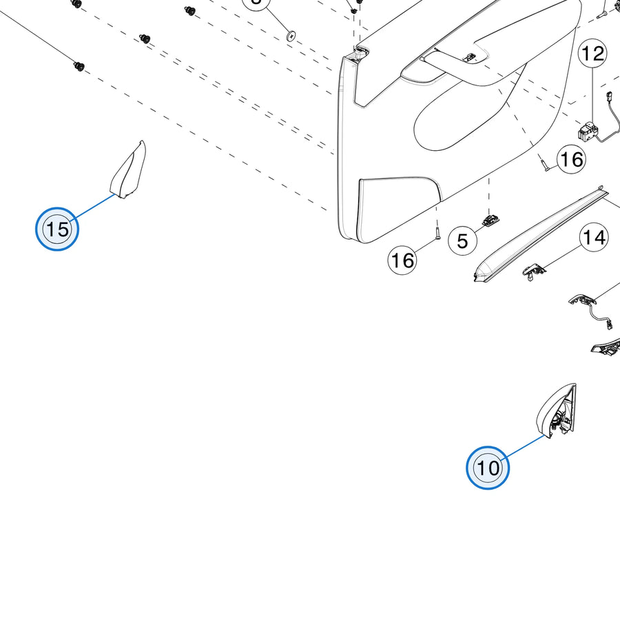 Door Trim Tweeter - Front for Tesla Model Y 1498204-00-B, 1498205-00-B - parts diagram