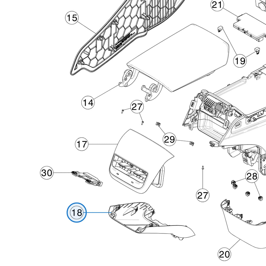 Center Console - Rear End Panel Assembly - Premium for Tesla Model 3 and Model Y 1087930-00-B - parts diagram