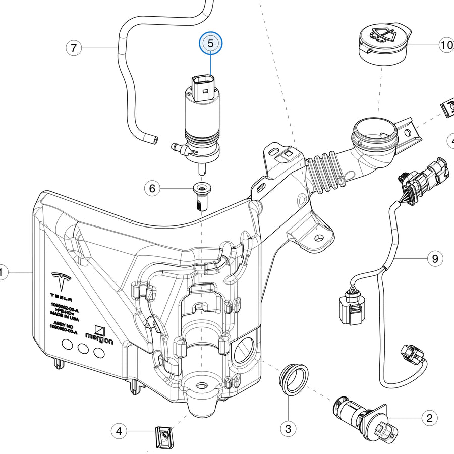 Tesla catalogue diagram: Washer Pump (1110164-00-B)
